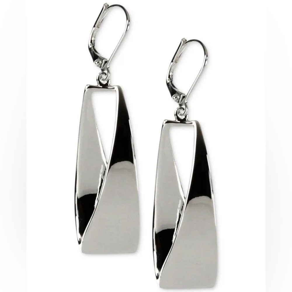 Anne Klein Twisted Metallic Drop Hoop Earrings